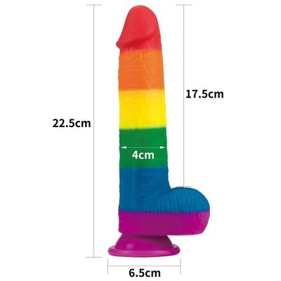 Жидкостная игрушка секса фаллоимитатора радуги силикона 22.5cm подделывала пенис с чашкой всасывания